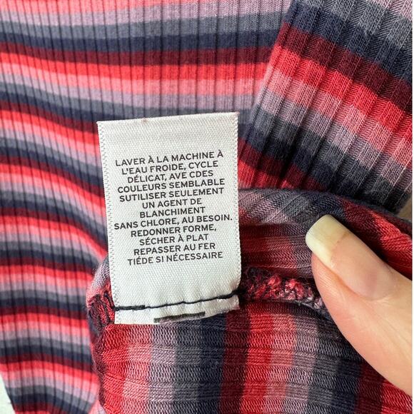 Abound Pink Burgundy Blue Gray Striped Mock Neck Sleeveless Bodysuit L - Picture 6 of 12